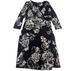 Lauren Ralph Lauren Black Floral Faux Wrap Midi Dress – Size 16